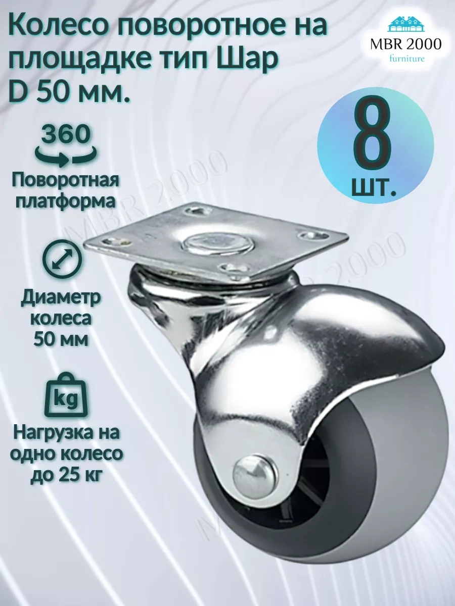 Mbr2000 Mobilya Tekerleği Dönüşlü Top 50mm Platformlu Set 8 Adet 223987534 Gri