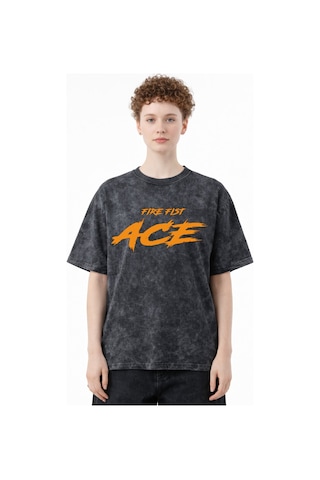 One Piece Fire Fist Ace Portgas D. Ace Anime Baskılı Unisex Overs Siyah