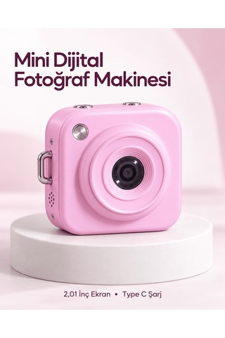 128 Gb A Kadar Hafıza Kartı Destekli Pembe Mini Dijital Fotoğraf Makinesi Çok Renkli