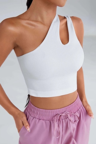 Angbutik Kadın Beyaz Tek Omuz Cut Out Detaylı Crop Top Bluz