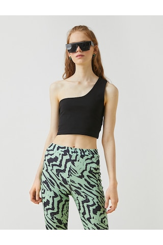 Koton Crop Atlet Tek Omuzlu Siyah 2yal38034ok