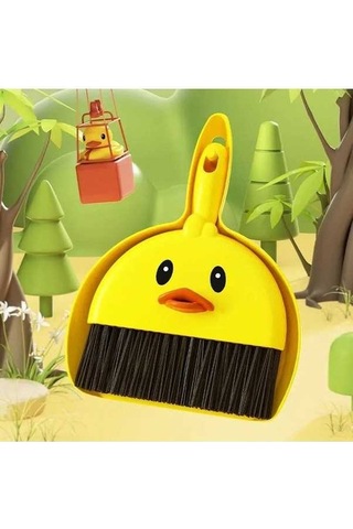 Fortunelane Küçük Sarı Ördek Süpürge Ve Kömürlük Seti - Eğlenceli Temizlik Aleti, Ev Temizliği İçin Dayanıklı