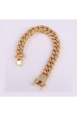 Ehediye Chavin 12 Mm. Kalın Gold Aloy Taşlı Erkek Bileklik Ed93Sr