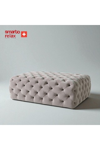 Smarto Relax Puf Swiss Style Soglio Ayaksiz Kapitoneli 100x45x45 Puf Ayaksız Kapitoneli Dekoratif Puf Ekru