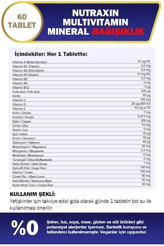 Nutraxin Multivitamin Mineral Immune 60 Tablet 2 Adet