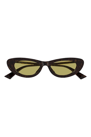 Bottega Veneta Bv1447s 002 Kadın Güneş Gözlüğü - Cat Eye Formda Havana Kemik Çerçeve Sarı Camlı