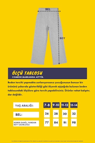 Beli Lastikli Ekru Kız Çocuk Eşofman Altı - Rahat Geniş Paça Kalın Kumaş 7-8-9-10-11-12-13-14 Yaş Ekru