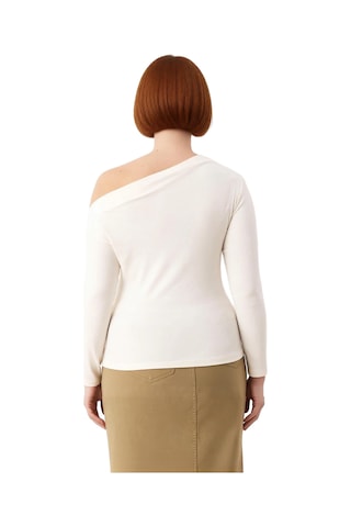Ersefa Kadın Ekru Viskon Ribana Basic Bluz Asimetrik Yaka Cool & Comfort