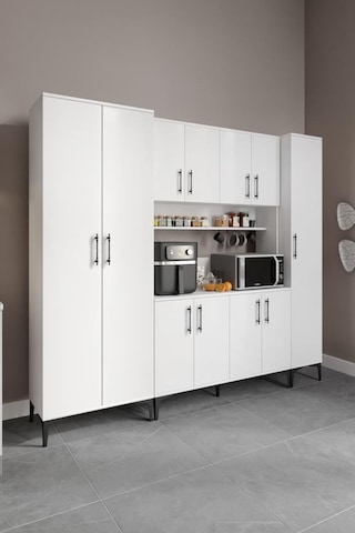 Plain Metal Ayak Metal Kulp Pla11225 Kahve Köşesi 11 Kapaklı Çok Amaçlı Dolap Erzak Dolabı Kiler Dolabı Saklama Dolabı Beyaz