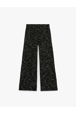 Koton Normal Bel Desenli Tüvit Dokulu Düz Bol Paça Pantolon Siyah 7wak40107ek