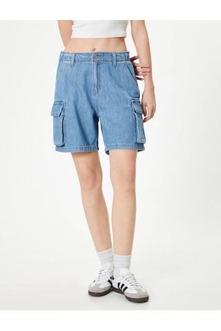 Koton Denim Kargo Bermuda Şort Cepli Standart Bel Orta İndigo 4sal40313md İndigo