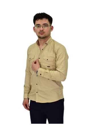 Erkek Spor Likralı Gömlek Bgl-st04343 Bej