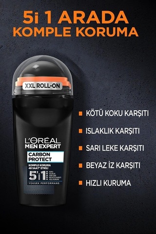 Süper Carbon Protect Anti Perspirant 5'i 1 Arada Erkek Roll On 50..ML