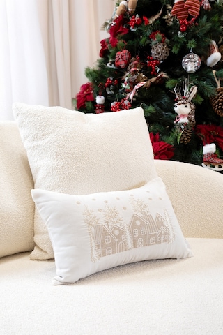 Xmas Beyaz Nakşlı Kırlent Kılıfı 30x50 2549 Beyaz