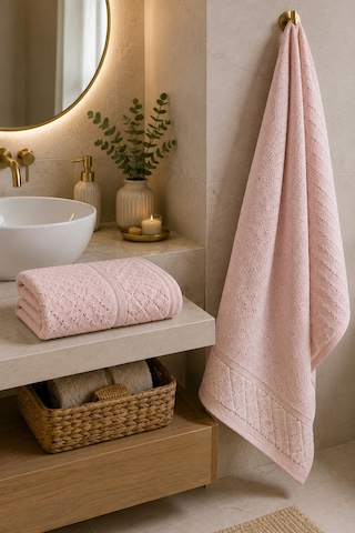 Kristal 2 Li Banyo Havlu Seti 50 90 Baş Havlusu + 90 150 Banyo Havlusu - Pudra