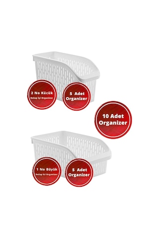 10 Adet Set 5x Küçük - 5x Büyük Buzdolabı Raf Düzenleyicisi Beyaz