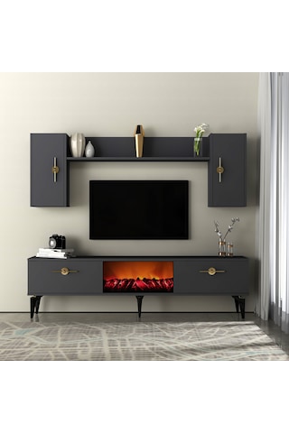 Zennit Şömineli Tv Ünitesi Takımı Antrasit-antrasit