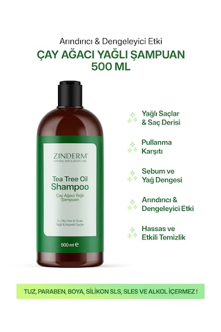 Zinderm Arındırıcı Ve Dengeleyici Tuzsuz Çay Ağacı Şampuanı 500 ML