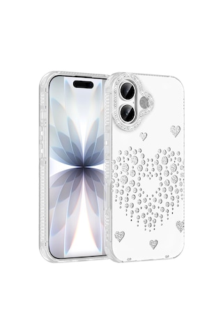Apple iPhone Uyumlu 17 Kılıf Damla Taşlı Zore Rivas Sert Pc Kapak - Beyaz