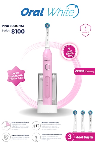 Oral White 4 Modlu Professional 8100 Şarjlı Diş Fırçası Pembe