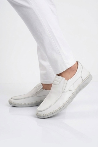 Voyager Erkek Beyaz Hakiki Deri Hafızalı Rahat Taban Şık Smart Casual Ayakkabı Loafer M741 M