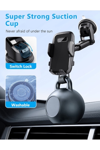 Vantuzlu Cam Ve Göğüse Yapışan Ayarlanabilir Araç Telefon Tutucu Akrobat Yapışkanlı Telefon Tutacağı Siyah