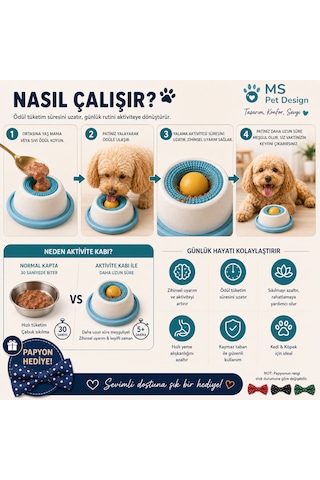 Kedi Köpek Yalama Ve Aktivite Kabı Yaş Mama Ve Sıvı Ödül İçin Yavaş Tüketim Mama Kabı / Papyon Hediyeli