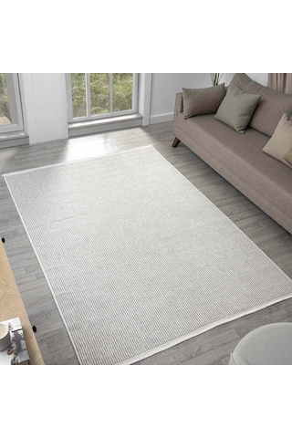 Krem Bukle Dokulu Düz Renk Modern Halı - Bk0360 Gri