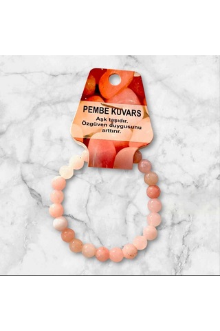 Pembe Kuvars Hakiki Doğaltaş Kartlı Ve Kutulu Bileklik Aşk Ve Özgüven Taşı Pembe