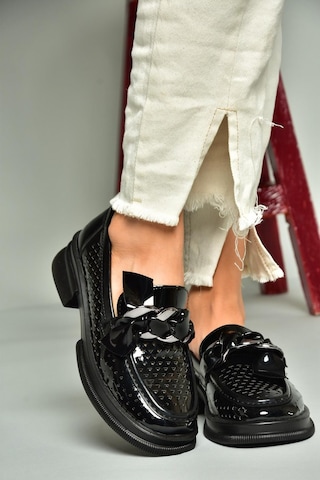 Fox Shoes U704137508 Siyah Rugan Loafer Makosen Kadın Ayakkabı Siyah