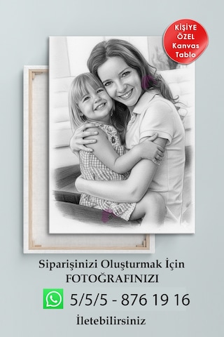Kişiye Özel Karakalem Efektli Fotoğraf Dijital Baskı Dekoratif Kanvas Tablo 8 Farklı Ölçü