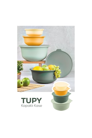 Vienev 4 Boy Set Tupy Kapaklı Kase Renkli Renkli