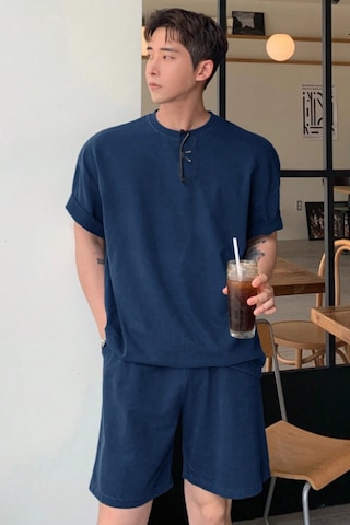 Tarz Cool Erkek Oversize T-shirt Şort Takım Rahat Yazlık Kombin Lacivert