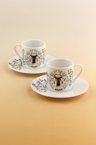 Christmas Deer İki Kişilik Porselen Kahve Fincan Takımı Beyaz