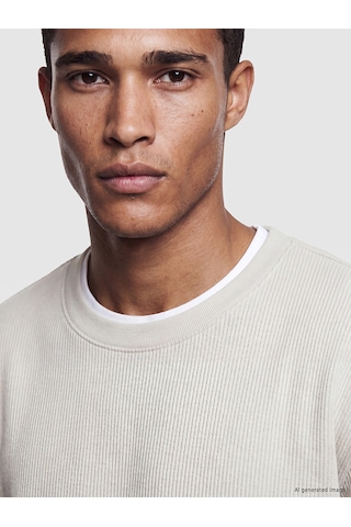 Lcw Vision Bej Bisiklet Yaka Fitilli Erkek Sweatshirt