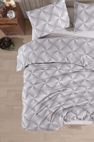 Pamuklu Çift Kişilik Nevresim Seti Nevresim Ve Yastık Kılıfı Çarşafsız Geo Beyaz