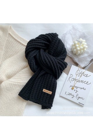 Kadın Sonbahar/kış Yüz Eşarp: Kalın Yün, Her Kombine Uygun-siyah Siyah