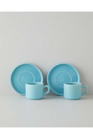 English Home Coastal Bliss Seramik 4 Parça 2 Kişilik Çay Fincanı Takımı 184 Ml Açık Mavi Açık Mavi