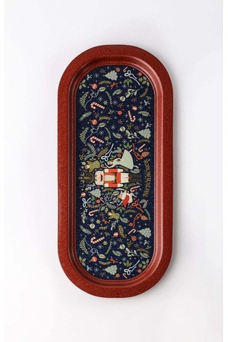 Desenli Baton Metal Tepsi Kahverengi