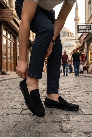 Mehmet Mete 31100 Siyah Süet Hakiki Deri Loafer Erkek Babet Erkek Ayakkabı