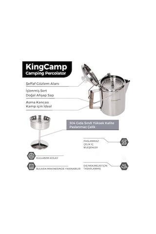 Kingcamp Percolator Coffee Pot Çelik Kahve Demleme Seti Gümüş