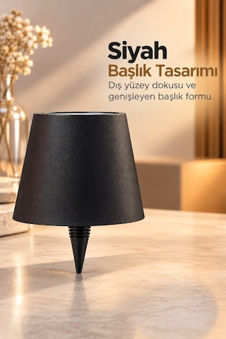 Modern Masa Lambası Şişe Üstü Siyah Abajur Başlığı Standart