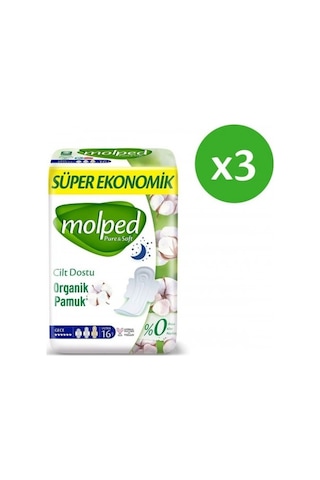 Molped Pure & Soft Gece Süper Ekonomik Ped 16 Lı X 3 Adet PKT.MOLPED.031