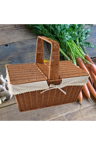 Homyl Taklit Rattan Piknik Sepeti Dokuma Meyve Stil B