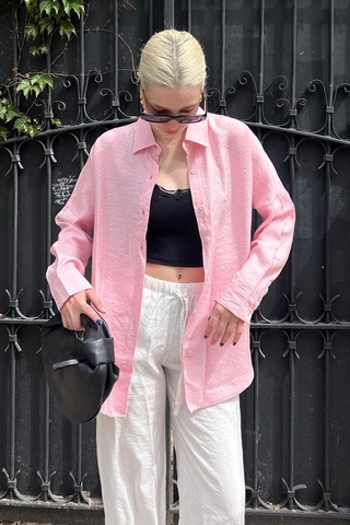 Madmext Pembe Uzun Kollu Oversize Gömlek Mg2003-pembe Pembe
