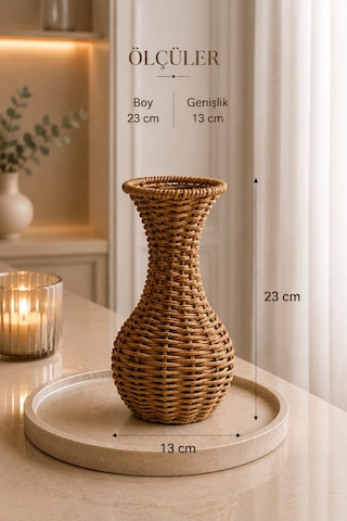 Qerhome Rattan Hasır Dekoratif Vazo - Dekoratif Obje Mln-11432 Ahsap