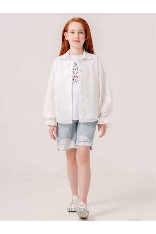 Kız Çocuk Fisto Gömlek T-shirt İkili Takım 1804 Ekru