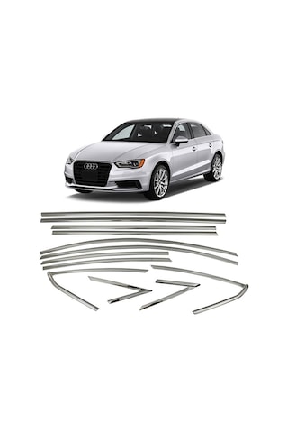 Audi A3 Sedan 10 Parça Paslanmaz Krom Cam Çerçeve Çıtası Seti 486
