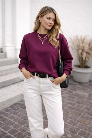 Cloudymood Unisex Kadın Oversize Sweatshirt Basic Bisiklet Yaka Uzun Kollu Günlük Rahat Sweat Bordo - 843911129 Bordo