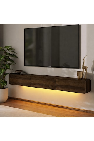 İnarch Dizayn Alba Led Işıklı Duvara Monte Tv Sehpası - 3 Kapaklı Tasarım Ceviz